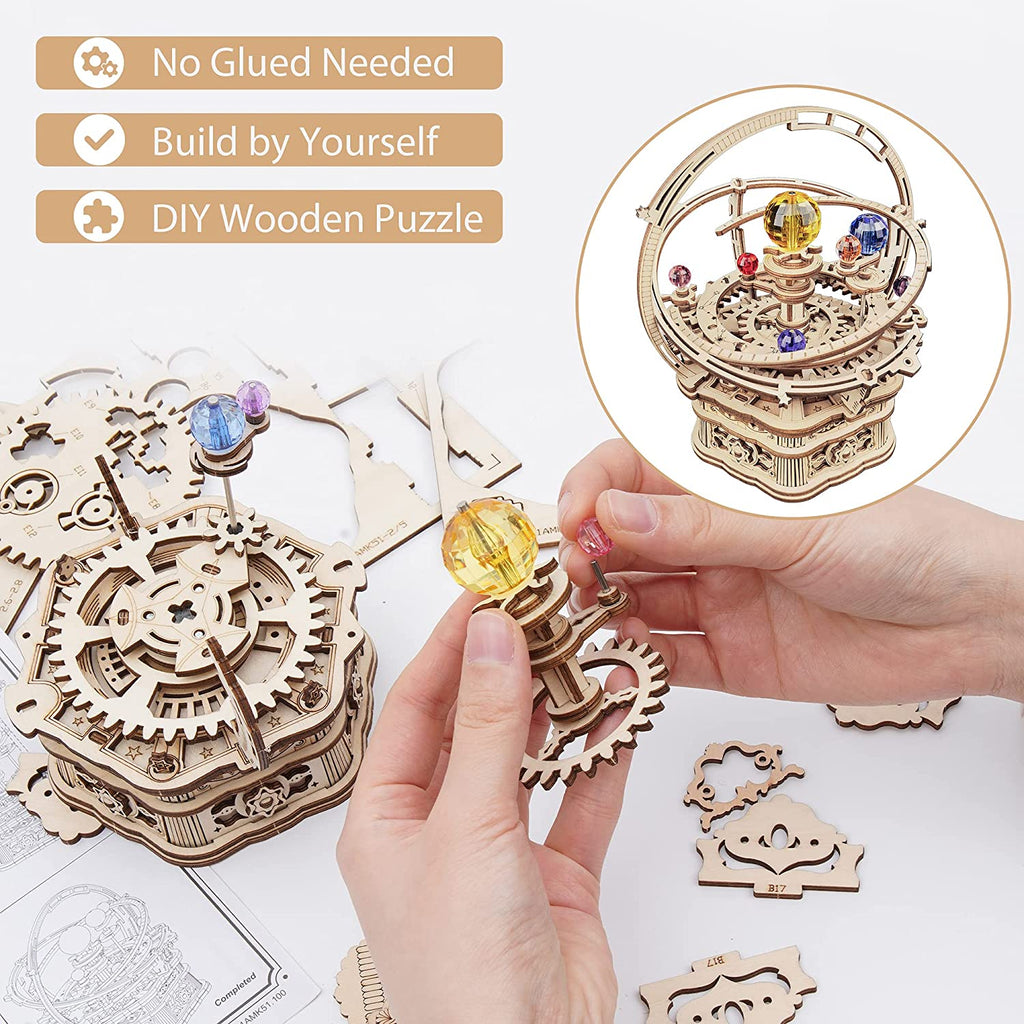 Starry Night 3D Wooden Puzzle - Rotatable Music Box Building Kit
