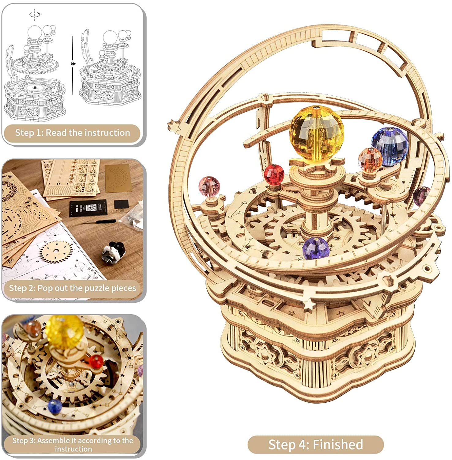 Starry Night 3D Wooden Puzzle - Rotatable Music Box Building Kit