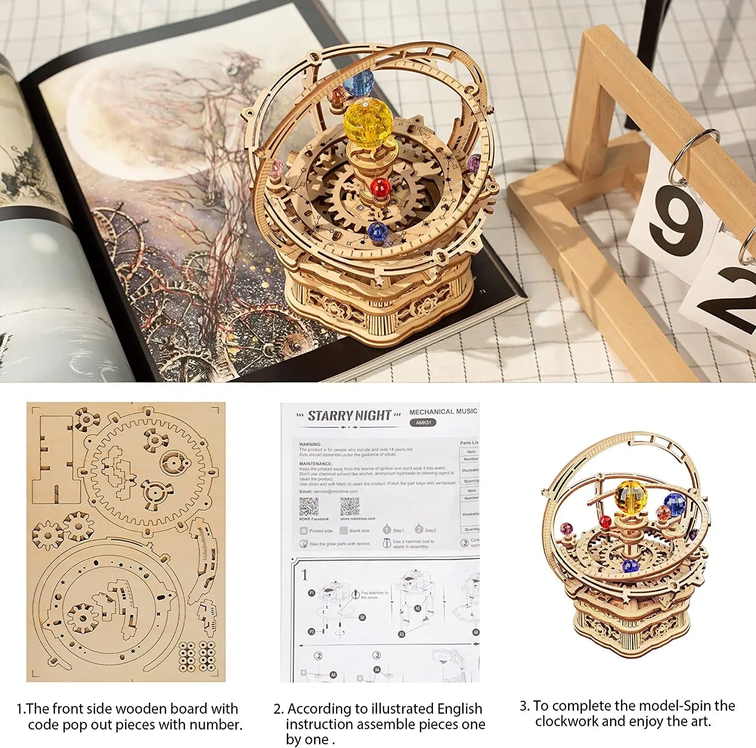 Starry Night 3D Wooden Puzzle - Rotatable Music Box Building Kit
