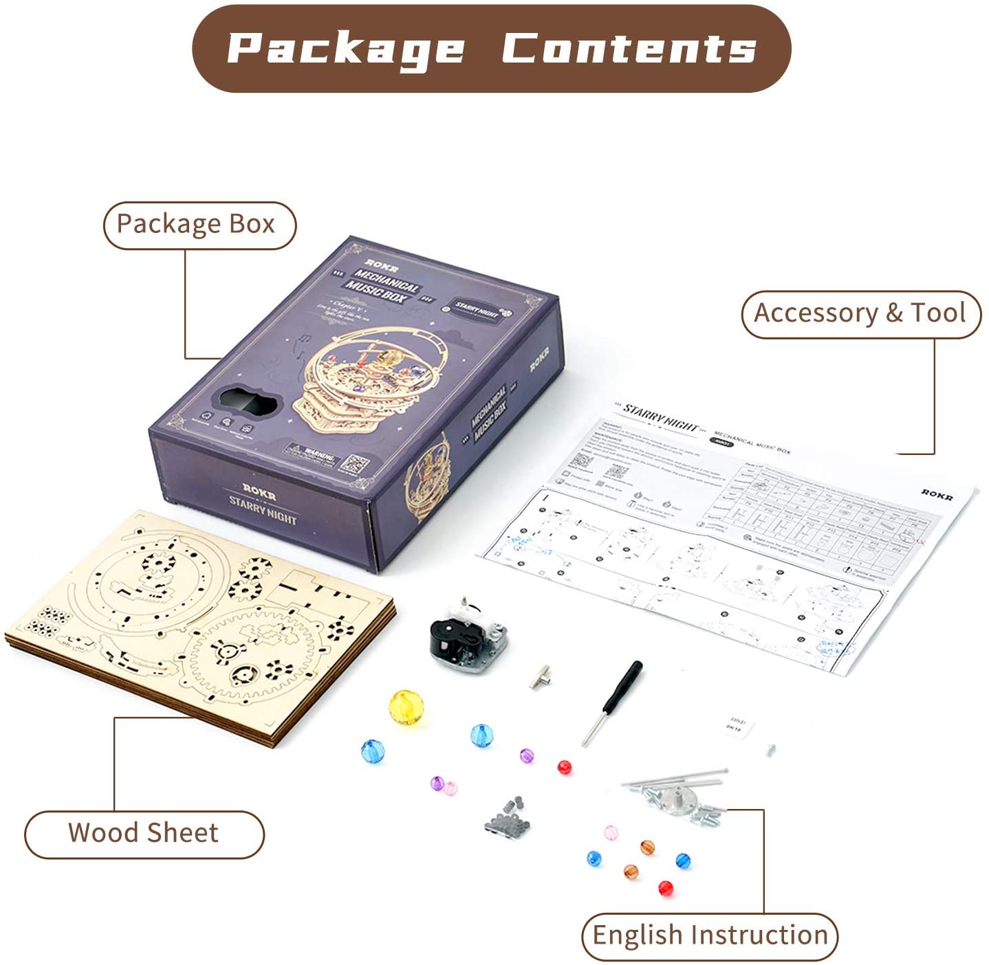 Starry Night 3D Wooden Puzzle - Rotatable Music Box Building Kit