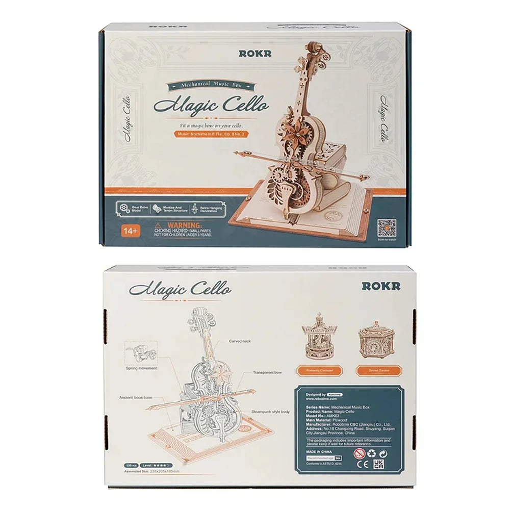 Magic Cello 3D Wooden Puzzle - Mechanical Music Box with Moving Bow