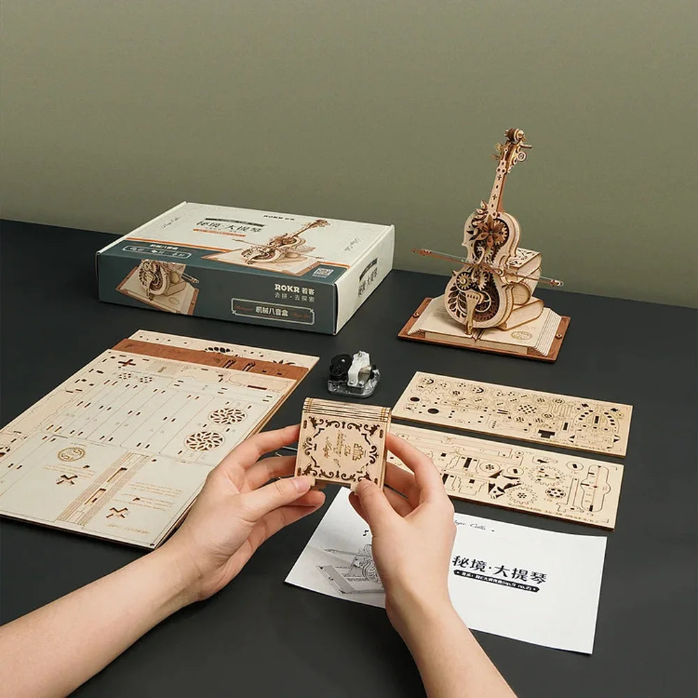 Magic Cello 3D Wooden Puzzle - Mechanical Music Box with Moving Bow