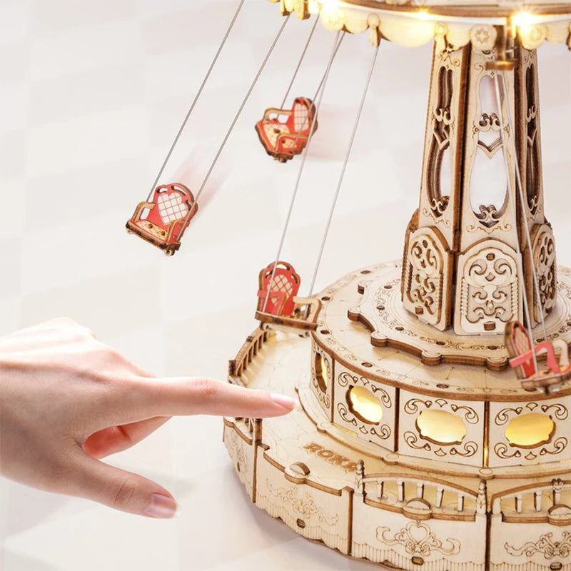Swing Ride 3D Wooden Puzzle - DIY Music Box with Lights & Movement