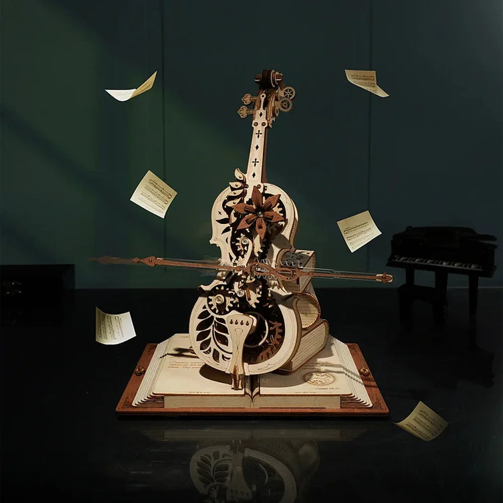 Magic Cello 3D Wooden Puzzle - Mechanical Music Box with Moving Bow