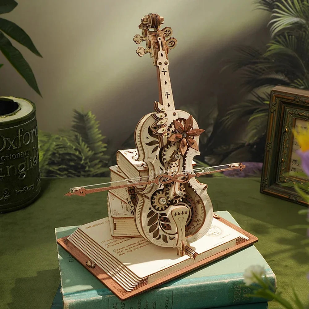 Magic Cello 3D Wooden Puzzle - Mechanical Music Box with Moving Bow
