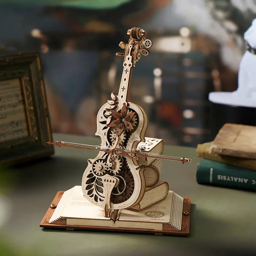 Magic Cello 3D Wooden Puzzle - Mechanical Music Box with Moving Bow